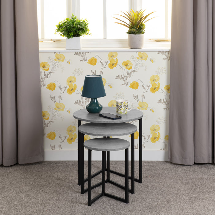 Athens Round Nest of Tables Concrete Effect/Black