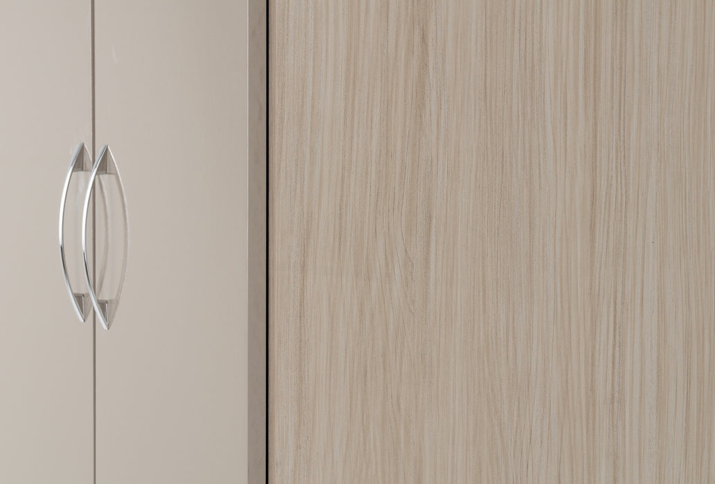 Nevada 2 Door 1 Drawer Wardrobe Oyster Gloss/Light Oak Effect Veneer