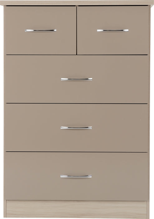 Nevada 3+2 Drawer Chest Oyster Gloss/Light Oak Effect Veneer