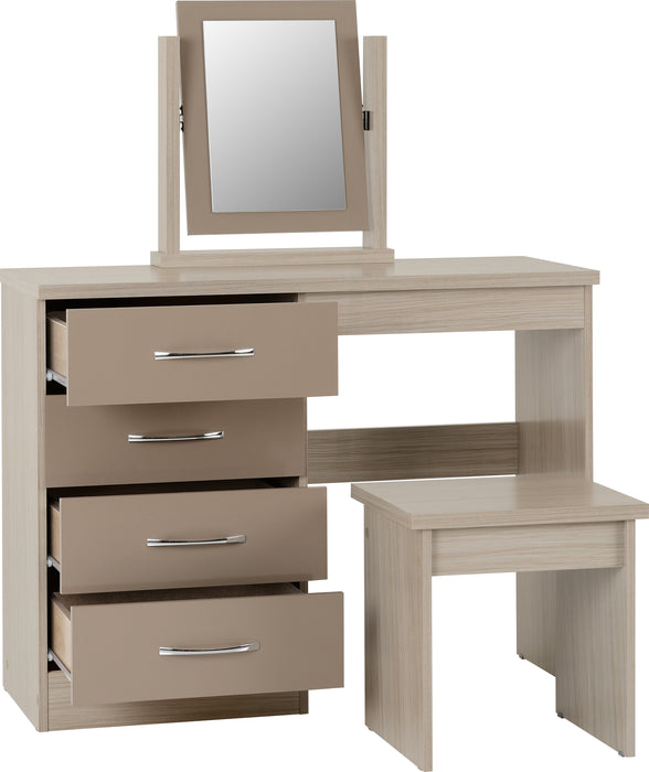 Nevada 4 Drawer Dressing Table Set Oyster Gloss/Light Oak Effect Veneer