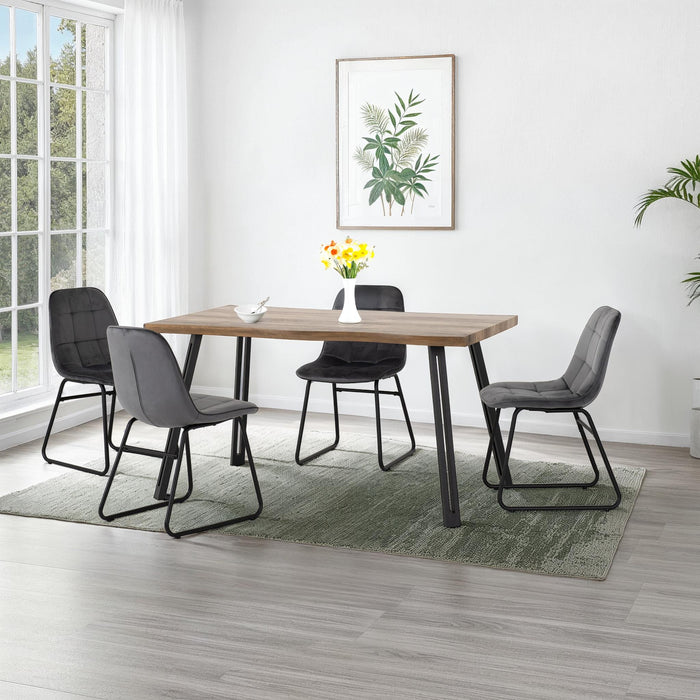 Quebec Wave Edge Dining Set with Lukas Chairs Medium Oak Effect/Black/Grey Velvet