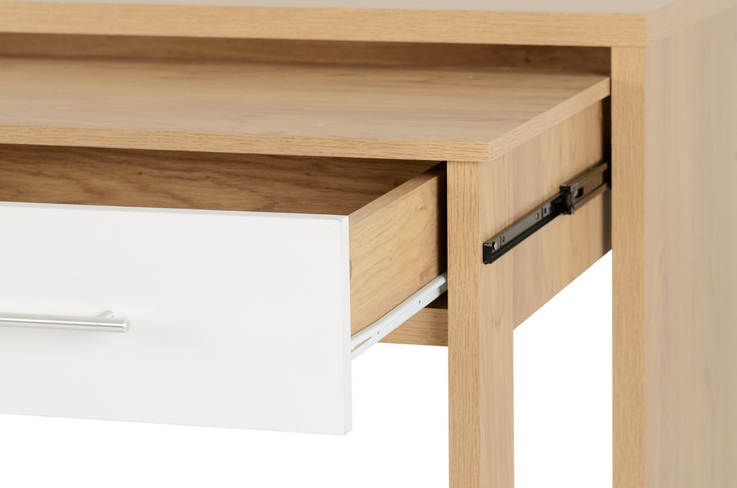 Seville 2 Drawer Slider Desk White High Gloss/Light Oak Effect Veneer